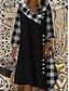 cheap Casual Dresses-Women&#039;s Shift Dress Knee Length Dress Black 3/4 Length Sleeve Check Button Fall Spring Square Neck Casual Loose 2021 M L XL XXL 3XL