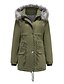 baratos Women&#039;s Coats &amp; Jackets-Mulheres Acolchoado Longo Casaco Solto Casaco Sólido Verde Tropa Preto Vermelho / Algodão
