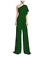 cheap Jumpsuits &amp; Rompers-Women&#039;s Jumpsuit Solid Color Ruffle Zipper Basic One Shoulder Bootcut Party Regular Fit Wine Green White S M L Summer