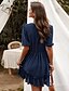 cheap Midi Dresses-Women&#039;s A Line Dress Knee Length Dress Blue Yellow Blushing Pink Half Sleeve Solid Color Ruffle Lace Summer V Neck Hot Elegant 2021 S M L XL
