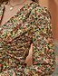 abordables Tops &amp; Blouses-Mujer Blusa Camisa Floral Flor Manga Larga Plisado Estampado Escote en Pico Básico Elegante Tops Arco Iris
