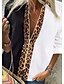 abordables Tops &amp; Blouses-Mujer Blusa Camisa Bloques Leopardo Estampado de Guepardo Manga Larga Cremallera Retazos Cerrar Escote en Pico Básico Tops Blanco / Negro Leopardo Negro