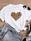 billige T-shirts-Dame T-shirt 100 % bomuld Leopard Hjerte Chimpansemønster Hvid Trykt mønster Kortærmet Afslappet Daglig Basale Rund hals Regulær