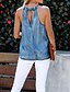 cheap Tank Tops-Women&#039;s Going out Blouse Tank Top Solid Colored Lace up Denim Halter Neck Business Tops Slim Cotton Blue