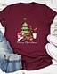 preiswerte Weihnachtsoberteile-Damen T Shirt Gelb Wein Rote Graphic Buchstabe Bedruckt Kurzarm Weihnachten Täglich Basic Weihnachten Rundhalsausschnitt 100% Baumwolle