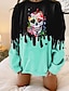 cheap Hoodies &amp; Sweatshirts-Women&#039;s Hoodie Sweatshirt Halloween Sweatshirt Skull Basic Oversized Light Green Pink Blue Daily Round Neck Long Sleeve Fall &amp; Winter