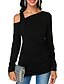 cheap Tops &amp; Blouses-Women&#039;s Blouse Shirt Solid Colored Long Sleeve One Shoulder Basic Tops Black