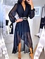 cheap Elegant Dresses-Women&#039;s Maxi long Dress Chiffon Dress Dusty Blue Long Sleeve Ruffle Mesh Solid Color V Neck Summer Hot Elegant 2021 Slim M L XL XXL