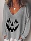 billige HALLOWEEN-Dame Halloween T skjorte Grafisk Grafiske trykk Gresskar Langermet Trykt mønster V-hals Grunnleggende Topper Hvit Svart Blå