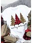 abordables Christmas Tops-Mujer Navidad Camiseta Gráfico Leopardo Estampados Estampado Escote Redondo Tops 100% Algodón Básico Navidad Top básico Blanco Morado Rojo
