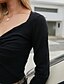 baratos Camisolas-Mulheres Suéter Côr Sólida Em Cruz Básico Manga Longa Casacos de malha Outono Inverno Decote V Preto