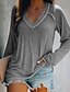 cheap T-Shirts-Women&#039;s T shirt Plain Solid Colored V Neck Patchwork Basic Tops Loose Blue Blushing Pink Gray