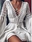 billige Minikjoler-Dame Mini kjole Hverdagskjole Sommerkjole Boho-kjole Sort Hvid Ren farve Langærmet Sommer Forår Blonder Mode V-hals Tynd 2023 S M L XL