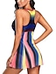 cheap Tankini-Women&#039;s Tankini Swimsuit Racerback Color Block Rainbow Swimwear Padded Bathing Suits Sexy