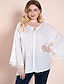 preiswerte Tops in Übergröße-Damen Bluse Hemd Solide Langarm Quaste Patchwork Rundhalsausschnitt Oberteile Grundlegend Basic Top Weiß