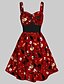 cheap HALLOWEEN-Women&#039;s Halloween Strap Dress Knee Length Dress White Black Red Sleeveless Cat Pumpkin Skulls Print Ruffle Patchwork Print Fall V Neck Hot Vintage Cotton 2021 S M L XL XXL