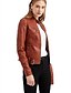 cheap Furs &amp; Leathers-Women&#039;s Faux Leather Jacket Fall Daily Short Coat Stand Collar Regular Fit Basic Jacket Long Sleeve Rivet Solid Colored Blushing Pink Dark Gray Brown
