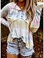 baratos Moletons-Mulheres Blusa Camisa Social Tintura Tie Dye Manga Longa Patchwork Estampado Colarinho de Camisa Blusas Básico Camisetas Básicas Amarelo Rosa