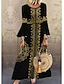 cheap Casual Dresses-Women&#039;s Shift Dress Maxi long Dress Black 3/4 Length Sleeve Print Print Fall Spring Round Neck Casual vacation dresses Flare Cuff Sleeve 2021 M L XL XXL 3XL