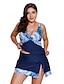 cheap Tankini-Women&#039;s Tankini Swimsuit Drawstring Tropical Blue Plus Size Swimwear Padded Deep V Bathing Suits / Padded Bras