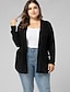 cheap Plus Size Sweaters-Women&#039;s Basic Knitted Solid Color Plain Cardigan Long Sleeve Plus Size Loose Sweater Cardigans V Neck Fall Winter Black