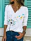 cheap T-Shirts-Women&#039;s T shirt Tee Floral Butterfly Flower Daily Black White Blue Print Long Sleeve Basic V Neck Form Fit Fall &amp; Winter