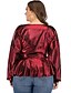 abordables Tops de talla grande-Mujer Tallas Grandes Blusa Camisa Un Color Manga Larga Acordonado Escote en Pico Básico Tops Vino