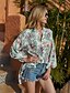 abordables Tops &amp; Blouses-Mujer Blusa Camisa Floral Flor Manga Larga Estampado Escote en Pico Básico Tops Verde Trébol