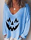 preiswerte HALLOWEEN-Damen Halloween T-Shirt Grafik Grafik-Drucke Kürbis Langarm Druck V-Ausschnitt Grundlegend Oberteile Weiß Schwarz Blau