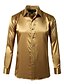 preiswerte Herrenhemden-Herren Langarm glänzende Seide wie Satin Tanz Ballkleid Hemd Party Button-Down-Smoking-Shirts Gold XL