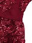cheap Party Dresses-Women&#039;s A-Line Dress Short Mini Dress - Long Sleeve Floral Solid Color Sequins Deep V Elegant Going out Wine M L XL XXL 3XL