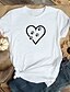 baratos T-shirts-Mulheres Camiseta Coração Animal Decote Redondo Imprimir Básico Blusas 100% Algodão Preto Cinzento Branco