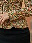 baratos Tops &amp; Blouses-Mulheres Blusa Camisa Social Floral Flor Manga Longa Pregueado Estampado Decote V Básico Elegante Blusas Arco-íris