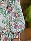 abordables Vestidos casuales-Mujer Vestido de una línea Mini vestido corto Verde Trébol Manga Larga Floral Volante Estampado Otoño Invierno Escote Redondo Casual Noche Manga de la linterna 2021 S M L XL