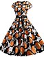 cheap HALLOWEEN-Women&#039;s Halloween A Line Dress Knee Length Dress White Black Short Sleeve Pumpkin Print Bow Print Summer Round Neck Hot Vintage 2021 S M L XL XXL