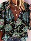 billige Tops &amp; Blouses-Dame Skjorte Bluse Blomstret Abstrakt Blomst Sort Rød Trykt mønster Langærmet Daglig Basale V-hals Slimfit Forår Efterår