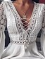preiswerte Minikleider-Damen Minikleid Casual kleid Sommerkleid Boho-Kleid Schwarz Weiß Einfarbig Langarm Sommer Frühling Spitze Modisch V Ausschnitt Schlank 2023 S M L XL
