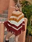 cheap Sweaters-Women&#039;s Cloak / Capes Color Block Tassel Knitted Basic Sleeveless Loose Sweater Cardigans Fall Winter Boat Neck Rainbow