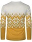 abordables Christmas Tees-camiseta de hombre estampado 3d gráfico bloque de color 3d manga larga tops básico cuello redondo amarillo