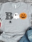 billige HALLOWEEN-Dame Halloween T-shirt Grafisk Grafiske tryk Græskar Trykt mønster Rund hals Toppe 100 % bomuld Basale Halloween Grundlæggende top Hvid Lilla Rød