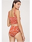 cheap Bikini-Women&#039;s Bikini Swimsuit High Waist Print White Orange Swimwear Padded Strap Bathing Suits Sexy