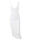 preiswerte Silvester Kleider-Damen Etuikleid Midikleid Weiß Kurzarm Volltonfarbe Rückenfrei Gerüscht Herbst V-Ausschnitt Sexy 2021 S M L XL