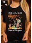baratos HALLOWEEN-Mulheres dia das Bruxas Camiseta Gráfico Caveiras Letra Estampado Decote Redondo Básico Dia Das Bruxas Blusas 100% Algodão Preto