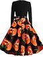 cheap HALLOWEEN-Women&#039;s Halloween A Line Dress Knee Length Dress Orange Long Sleeve Print Bow Print Fall Spring Round Neck Hot Elegant Vintage 2021 S M L XL XXL