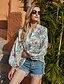 cheap Tops &amp; Blouses-Women&#039;s Blouse Shirt Floral Flower Long Sleeve Print V Neck Basic Tops Green