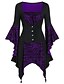 cheap HALLOWEEN-Women&#039;s Halloween A Line Dress Short Mini Dress Purple Wine Green Long Sleeve Print Lace Patchwork Print Fall V Neck Hot Vintage Slim 2021 S M L XL XXL