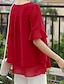 abordables Tops &amp; Blouses-Mujer Blusa Camisa Un Color Multi capa Volante Escote Redondo Negocios Básico Tops Negro Rojo Amarillo