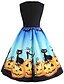 cheap HALLOWEEN-Women&#039;s Halloween A Line Dress Knee Length Dress Black Sleeveless Cat Pumpkin Print Lace Patchwork Print Summer Round Neck Hot Vintage 2021 S M L XL XXL 3XL