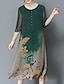 cheap Mother Dresses-Women&#039;s Loose Midi Dress Green Half Sleeve Botanical Print Summer Spring &amp; Summer Round Neck Hot Chinoiserie Loose Floral M L XL XXL 3XL 4XL / Plus Size / Plus Size