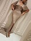 cheap Party Dresses-Women&#039;s Swing Dress Maxi long Dress Silver Half Sleeve Solid Color Sequins Split Patchwork Fall V Neck Hot Casual 2021 S M L